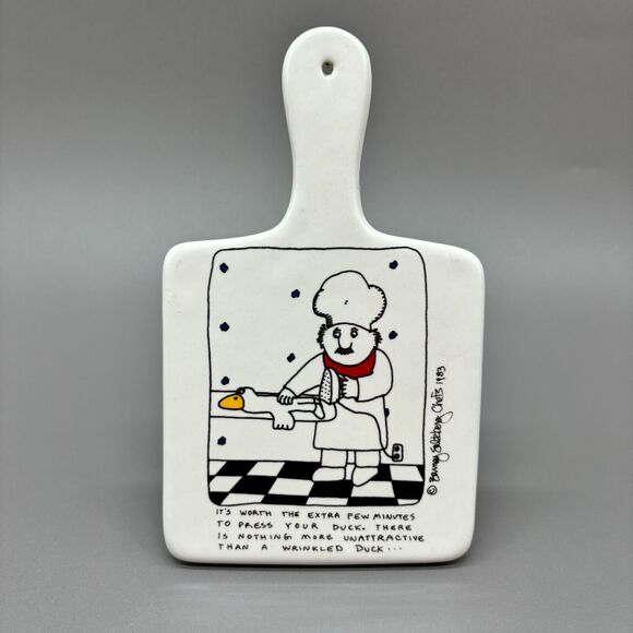 Barney Saltzberg Chefs Trivet "Press Your Duck" Vintage 1983 Signed Ceramic - Picture 1 of 7